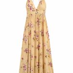 Zenobia Taupe Floral Sleeveless V-Neck Open Back Maxi Dress