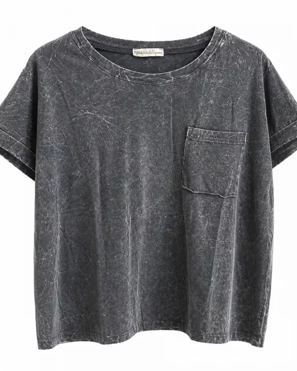 Zenana Black Mineral Wash Pocket Tee