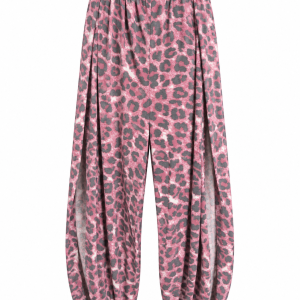 Zenana Pink Leopard Side Slit Harem Pants