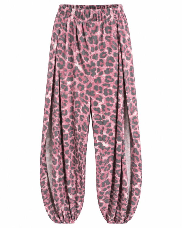 Zenana Pink Leopard Side Slit Harem Pants