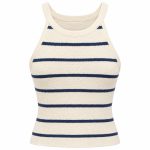 Zenana Ivory & Navy Striped Textured Sleeveless Tank Top