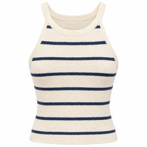 Zenana Ivory & Navy Striped Textured Sleeveless Tank Top