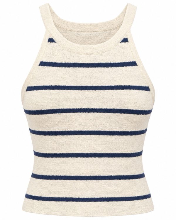 Zenana Ivory & Navy Striped Textured Sleeveless Tank Top