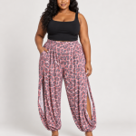 Zenana Pink Leopard Side Slit Harem Pants